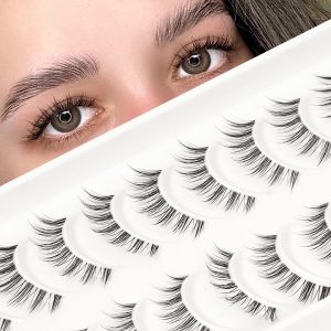 Lashes Natural Look 10mm with Thin Clear Band 10 Pairs Asian Korean Japanese Style Natural Looking Fake Strip Lashes for Small Face Eyes by EMEDA(806)