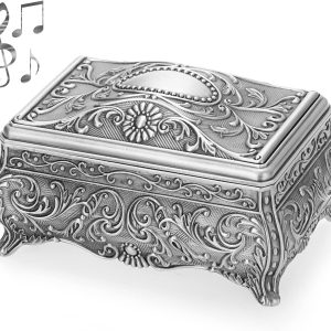 ELLDOO Vintage Metal Music Box, Wind Up Musical Jewelry Box Keepsake Box, Small Trinket Jewelry Storage Box Gift for Girl Women (Tune: You are My Sunshine)