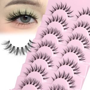 Lashes Natural Look Manga Lashes Wispy Eyelashes Clear Band Natural Fake Eyelashes Anime Eye Lashes Asian Korean Faux Mink Lashes Clusters Individual False Lashes Pack by GVEFETIEE