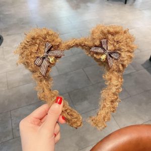 BYBYCD Sweet Ladies Girls Make up Hair Hoop Wash Face Lolita Korea Style Headband Bear Ear Plush Hair Band Women Accessories(Brown)