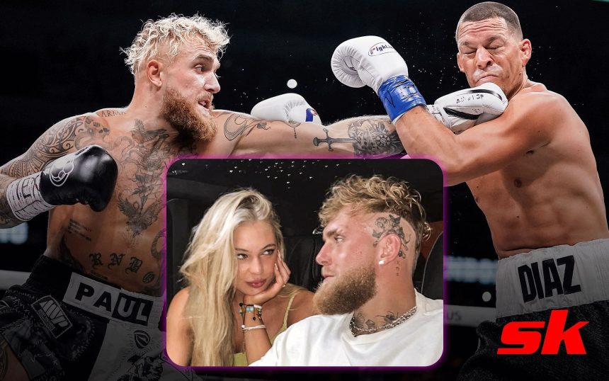 Jake Paul shares intimate kiss backstage after Nate Diaz win with girlfriend Jutta Leerdam dressed in all white