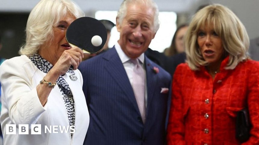 Queen Camilla and Brigitte Macron play table tennis