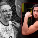 A bruised and bloodied-up Michelle Waterson gets bulldozed by Marina Rodriguez after doctor lets fight continue